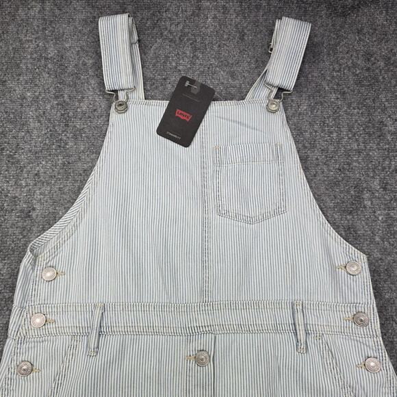 Levis Overall Dress Womens Medium Blue White Stripe Cotton Button Front Workwear - Picture 14 of 16